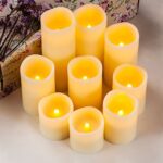 RY King Battery Operated Flameless Candle Set of 9 Real Wax Pillar Decorative Led Fake Candles with Remote Control and Timer (D3 x H3, 3″, 4″, 4″, 5″, 5″, 6″, 7″, 8″)