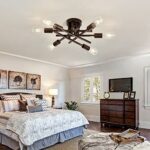 ASGYISA 6-Lights Semi Flush Mount Ceiling Light Fixture Vintage Modern Bronze Matte Sputnik Chandelier Farmhouse Ceiling Lamp for Kitchen Bedroom Dining Room Living Room Entryway