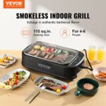 VEVOR Smokeless Indoor Grill, 110 sq.in 1500W Electric BBQ Grill with Non-Stick Surface, Adjustable Temperature, Turbo Smoke Extractor, Detachable Dishwasher-safe Smokeless Grill for Party Camping
