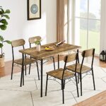 VECELO Dining Table Set 5 Piece Dinette with Chairs for Kitchen, Breakfast Nook and Small Space, Brown, Table & Chair for 4