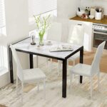 AWQM Faux Marble Dining Table Set for 4, Rectangular Table and 4 PU Leather Chairs, 5 Piece Dining Table Set,Kitchen Table and Chairs,for Living Room,Dining Room,Breakfast Nook,White&Beige