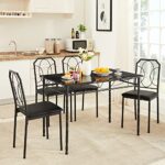 VECELO 5 Pieces Sets,43.3″ Table&Chairs for 4,Industrial Counter Height Tabletop with Bar Stools, Rectangle Breakfast Table and Chairs for Dining, Living Room, Apartment, Black