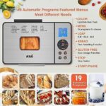 KBS 19-in-1 Bread Maker, 650W Automatic Bread Machine Stainless Steel with Ceramic Pan, 15H Timer and 1H Keep Warm, Dough Maker,Yogurt,3 Loaf Sizes 3 Crust Colors, 2LB Bread Maker Machine with Recipes