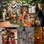 18Pcs Hanging Bats Halloween Decoration, 3 Different Sizes Large Plastic Flying Halloween Hanging Bats, Fun Decoration with Fluorescent Eyes for Yard, Porch, The Tree