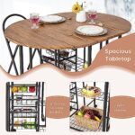 Giantex 3PCS Counter Height Table Set, Drop Leaf Dining Table & 2 Foldable Stools, Folding Table with Storage & 6 Wheels, Industrial Space Saving Bar Set for Kitchen Dining Room