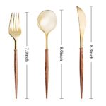 Lullaby 120pcs Gold Plastic Silverware, Gold Disposable Cutlery with Wood Grain Handle Include 40 Forks, 40 Spoons, 40 Knives, Elegant Disposable Silverware for Wedding, Party, Gathering, Daily Use