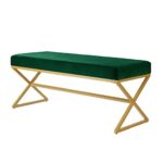24KF Velvet Upholstered Entryway Bench with Metal Leg, Padded Bedroom Bench Seat Cushion with Golden Metal X-Legs -Jade