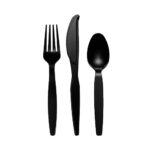 [360 Combo Pack] Premium Heavyweight Disposable Black Plastic Silverware – 180 Forks, 120 Spoons and 60 Knives Cutlery