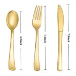 N9R 500PCS Gold Plastic Silverware – Gold Plastic Cutlery Set Disposable Flatware Dinnerware -200 Gold Forks, 150 Gold Spoons, 150 Gold Knives for Party, Birthday, Wedding Gold Utensils