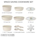 Country Kitchen 13 Piece Pots and Pans Set – Safe Nonstick Kitchen Cookware with Removable Handle, RV Cookware Set, Oven Safe (Cream)