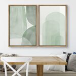SIGNWIN Framed Canvas Print Wall Art Set Pastel Watercolor Green Polygon Collage Abstract Shapes Illustrations Modern Art Minimal Boho Colorful for Living Room, Bedroom, Office – 16″x24″x2 Natural