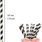 Black and White Striped Paper Straws, 100% Biodegradable and Compostable Black Striped Drinking Straws For Party Supplies, Birthday, Restaurant, Food Service