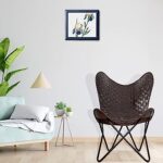 Shy Shy Let’s Touch The Sky Leather Living Room Chairs- Brown Leather Butterfly Chair-Handmade with Powder Coated Black Folding Iron Frame