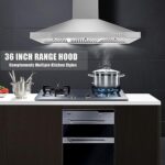 Zomagas 36 inch Range Hood, Wall Mounted Vent Hood in Stainless Steel, Ducted/Ductless Kitchen Hood w/Push Button Control, 3 Speed Exhaust Fan, 3 Pcs Baffle Filters, Energy Saving LED Light