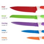 EatNeat 12 Piece Kitchen Knife Set – 5 Multi Color Stainless Steel Knives with Safety Sheaths, a Cutting Board, and a Sharpener | Knives Set | Kitchen Essentials | Camping Essentials | Christmas Gift