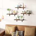 upsimples Floating Shelves for Wall Decor Storage, Dark Brown Wall Mounted Shelves Set of 5, Sturdy Small Wood Shelves Hanging for Bedroom, Living Room, Bathroom, Kitchen, Corner, Book