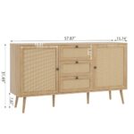 Fiogmub Rattan Sideboard Buffet Cabinet with Storage, Cabinet with 2 Doors and Adjustable Shelves, Rattan Accent Cabinet with 3 Drawers for Living Room, Kitchen, Dining Room, Entryway (Oak)