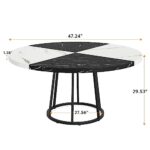 Tribesigns 47 inch Dining Table for Dining Room, 4 People Round Dinner Tables with Faux Marble Table Top Heavy Duty Metal Circle Pedestal for Living Room Kitchen, Black White(Chair not Included)