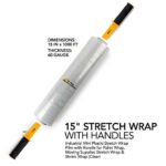 Modern Innovations 15 Inch Clear Stretch Wrap Roll with Handles (1 Roll-1000 Feet) Heavy Duty Shrink Wrap for Moving, Packing Supplies for Wrapping Furniture, Industrial Plastic Pallet Cling
