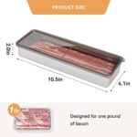 Freshmage Bacon Container for Refrigerator, 304 Stainless Steel Airtight Deli Meat Storage Containers for Fridge Dishwasher Safe Long Kitchen Food Storage Containers with Lids with Elevated Base…