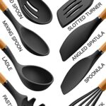 Country Kitchen Silicone Cooking Utensils, 8 Pc Kitchen Utensil Set, Easy to Clean Wooden Kitchen Utensils, Cooking Utensils for Nonstick Cookware, Kitchen Gadgets and Spatula Set – Black