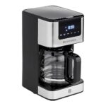 West Bend Drip Coffee Maker Brews Hot or Iced, Programmable with Brew Strength Selector Auto Shut-Off and 6 Functions Permanent Mesh Filter and Glass Carafe, 12-Cup, Metallic,Silver