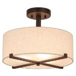 XiNBEi Lighting 3 Light Semi Flush Mount Ceiling Light Fixture, Drum Light with Fabric Shade, Modern Close to Ceiling Lamps for Bedroom, Dining Room, Kitchen, Hallway, Entry, Foyer