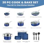 Granitestone Blue 20 Pc Pots and Pans Set Nonstick Cookware Set, Kitchen Cookware Sets, Pot and Pan Set, Pot Set, Diamond Coated Non Stick Pots and Pans Set with Lids + Bakeware, Dishwasher Safe