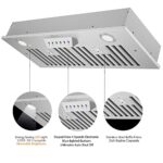 Awoco 11-3/4″D Super Quiet Split Insert Stainless Steel Range Hood, 4-Speed, 800 CFM, LED Lights, Baffle Filters with 6” Blower (30″W 6″ Vent)