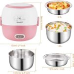 Mini Rice Cooker- 110V 200W Removable Stainless Steel Food Heating Rice Cooker – with Bowl, Plate, Measuring Cup (Blue)