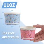 Lamosi Ice Cream Bowls Disposable – 100 Count – 11 oz Paper Ice Cream Sundae Cups, Party Supplies Food Containers for Dessert Snack Frozen Yogurt Soup