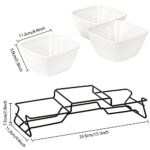 ZENFUN 10 oz Square Bowl Chip & Dip Serving Set, Pocelain Ramekin Bowls with Metal Rack Stand, White Small Serving Dishes, Condiment Serving Tray for Entertaining, Party, Buffets
