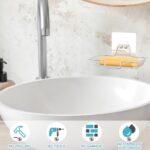 LBshmao-D Soap Dish Holder, No Drilling Soap Bar Holder, 304 Rustproof Stainless Steel Soap Holder, Home Farmhouse Wall Mounted Soap Dish for Shower, Kitchen Sponge Holder, Bathroom, Silver