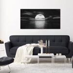 Conipit Large Black and White Canvas Full Moon Wall Art Sunset Picture Prints Moon on Sea Ocean Landscape Artwork for Home Decor Framed Ready to Hang 24”x48”