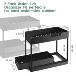 2 Pack Under Sink Organizers and Storage, 2-Tier Plastic Bathroom Organizer with Pull-Out Drawer & Hooks, Black Under the Sink Kitchen Cabinet Organizers Shelf for Laundry Organization and Storage