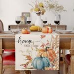 Hello Pumpkin Sweet Home Autumn Harvest Wheat Leaf Table Runner 13×72 inches, Home Autumn Thanksgiving Indoor-Outdoor Kitchen Dining Table Flag Decoration -B 13×72 inch