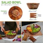 FRESHY CHEF Wooden Salad Bowl – 3 Piece Set – Large Acacia Wood Salad Bowl with Serving Hands – Handmade with Natural Wood – Also Works as Fruit Holder and Decorative Table Accent