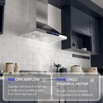 Range Hood, EKON NAP02 900CFM Wall Mount Range Hood Ducted/Ductless Convertible Kitchen Chimney Vent, 4 Speeds Touch Control/Remote,Delay Shut Off Function,Dishwasher-safe Filters (NAP02-30IN)