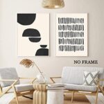 Black and White Abstract Wall Art Boho Line Abstract Drawings Poster Black Stroke Painting Beige Black Abstract Shapes Canvas Modern Geometric Pictures Abstract Line Artwork Print 16x24inchx3 No Frame