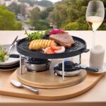 Artestia Cast Aluminum Grill Plate Non-Stick, Smokeless Indoor Outdoor Table Grills with Bamboo Platter, Tabletop Cooker for BBQ Party, Cook Meat, Viggies, Two Rechauds