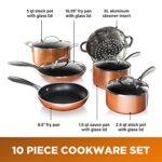 Gotham Steel Copper Cast 10 Piece Pots and Pans Set with Ultra Nonstick Diamond Surface, Includes Frying Pans, Stock Pots, Saucepans & More, Stay Cool Handles, Oven & Dishwasher Safe, 100% PFOA Free