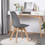 Yaheetech 4pcs Dining Chairs Living Room Bedroom Kitchen Lounge Chair Modern DSW Upholstered Side Chair with Soft Padded and Wood Legs, Dark Gray