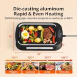 Indoor Grill, Smokeless Indoor Electric Grill & Griddle with Turbo Smoke Extractor Technology, Non-stick Cooking Surfaces, Tempered Glass Lid, 1500W Quick Heating, Great for Party
