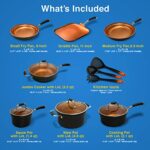 NutriChef Stackable Pots and Pans Set – 14-pcs Luxurious Cookware Set – Sauce Pans Set with Lids– Healthy Food-Grade Copper Non-Stick Ceramic Coating – PTFE, PFOA, and PFOS Free