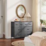 WLIVE Wide Fabric Dresser for Storage and Organization with 8 Drawers, Chest of Drawers for Living Room,Bedroom, Closet, Hallway, Nursery, Dark Grey