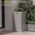 EAST OAK 31 Gallon Outdoor Trash Can, Waterproof Resin Garbage Can with Tiered Lid and Drip Tray, Outside Trash Bin for Patio, Backyard, Deck, Grey