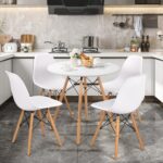 Tangkula 5-Piece Dining Table Set for 4, Kitchen Table Set with Seat & Solid Wood Legs, Modern Round Dinner Table & 4 Chairs for Home, White