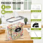 Skroam 4PCS Cereal Containers Storage [4L/135.2 oz], Airtight Food Storage Containers with Pour Spout for Kitchen & Pantry Organization Storage, Plastic Cereal Dispensers, Measuring Cup & 20 Labels