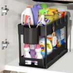 2 Pack Under Sink Organizers and Storage With Sliding Storage Drawers,2 Tier Bathroom Organizer Under Sink,Kitchen Cabinet Organizers And Storage Shelf With Hooks,The Bottom Can Be Pull Out(Black)