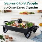 16-Inch Large Electric Skillet Nonstick with Glass Lid, Serves 6 to 8 People (10-Quart), Frying Pan for Roast, Bake,Stew, Adjustable Temperature Control, Black